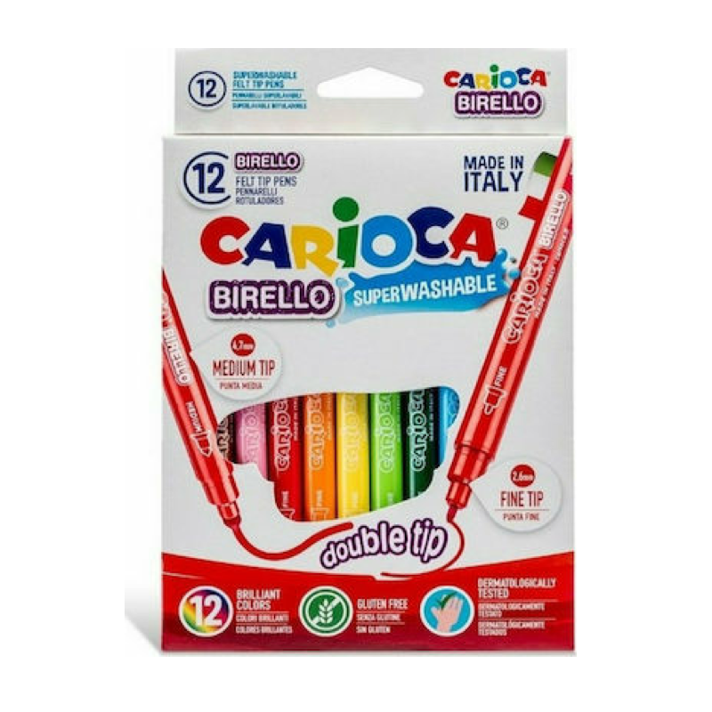  Carioca Birello Double Tip Πλενόμενοι Μαρκαδόροι Ζωγραφικής Λεπτοί με Διπλή Μύτη σε 12 Χρώματα